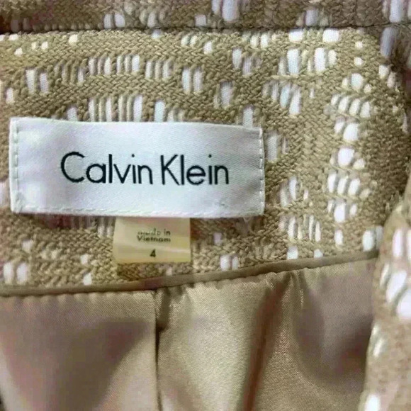 Calvin Klein Womens Blazer Size 4 Beige White Single Breasted Lace Overlay‎ - Picture 6 of 11